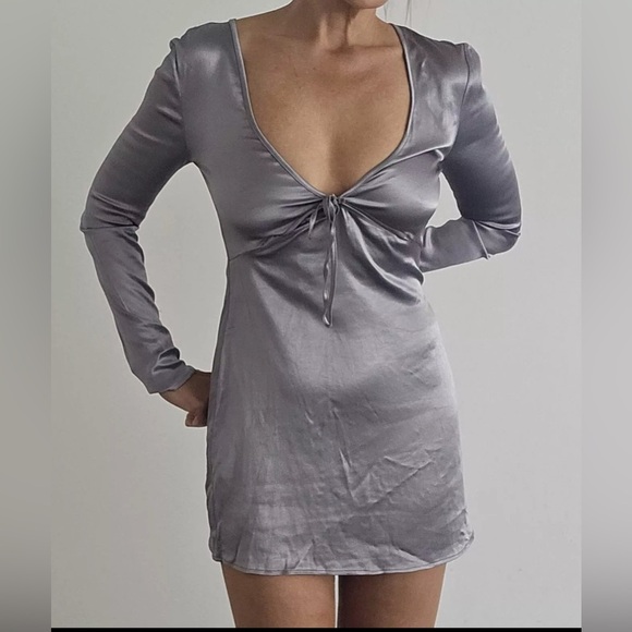 ZARA Satin Mini Dress Sliver NWT - Picture 8 of 8